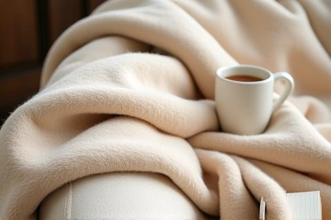 Jeté de lit en coton beige sable