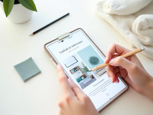 Consultation en design d'intérieur avec des échantillons de tissus et des plans